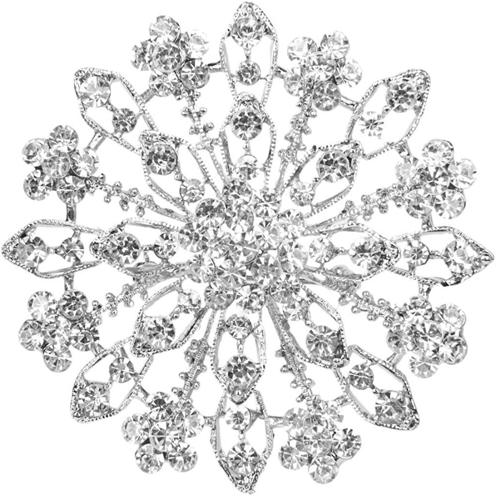 AVRYN Crystal Broochs,Brooch Pins,Shawl Clips, Pin Badge,Floral Rhinestone Bridal Brooch Pin Wedding Prom Jewellery 6.5cm-Silver