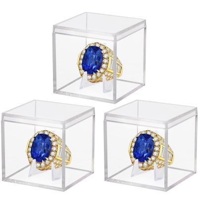 Championship Ring Display Case 3pcs Clear Acrylic Plastic Baseball Display Case Small Showcase with Mini Card Stand Holder Square Storage Box for Jewelry Sport Ring Candy Box