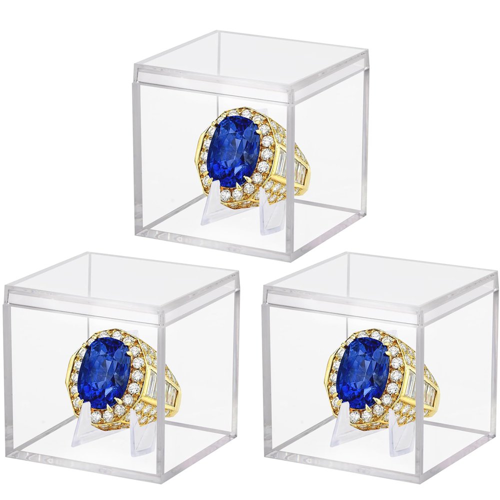 Championship Ring Display Case 3pcs Clear Acrylic Plastic Baseball Display Case Small Showcase with Mini Card Stand Holder Square Storage Box for Jewelry Sport Ring Candy Box