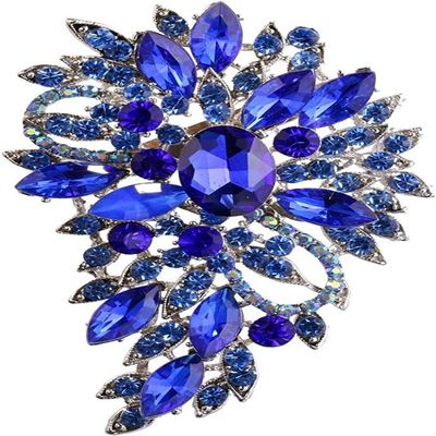 AVRYN Crystal Broochs,Brooch Pins,Shawl Clips, Pin Badge,Stylish Blue Rhinestone Crystal Flower Brooch for Parties.