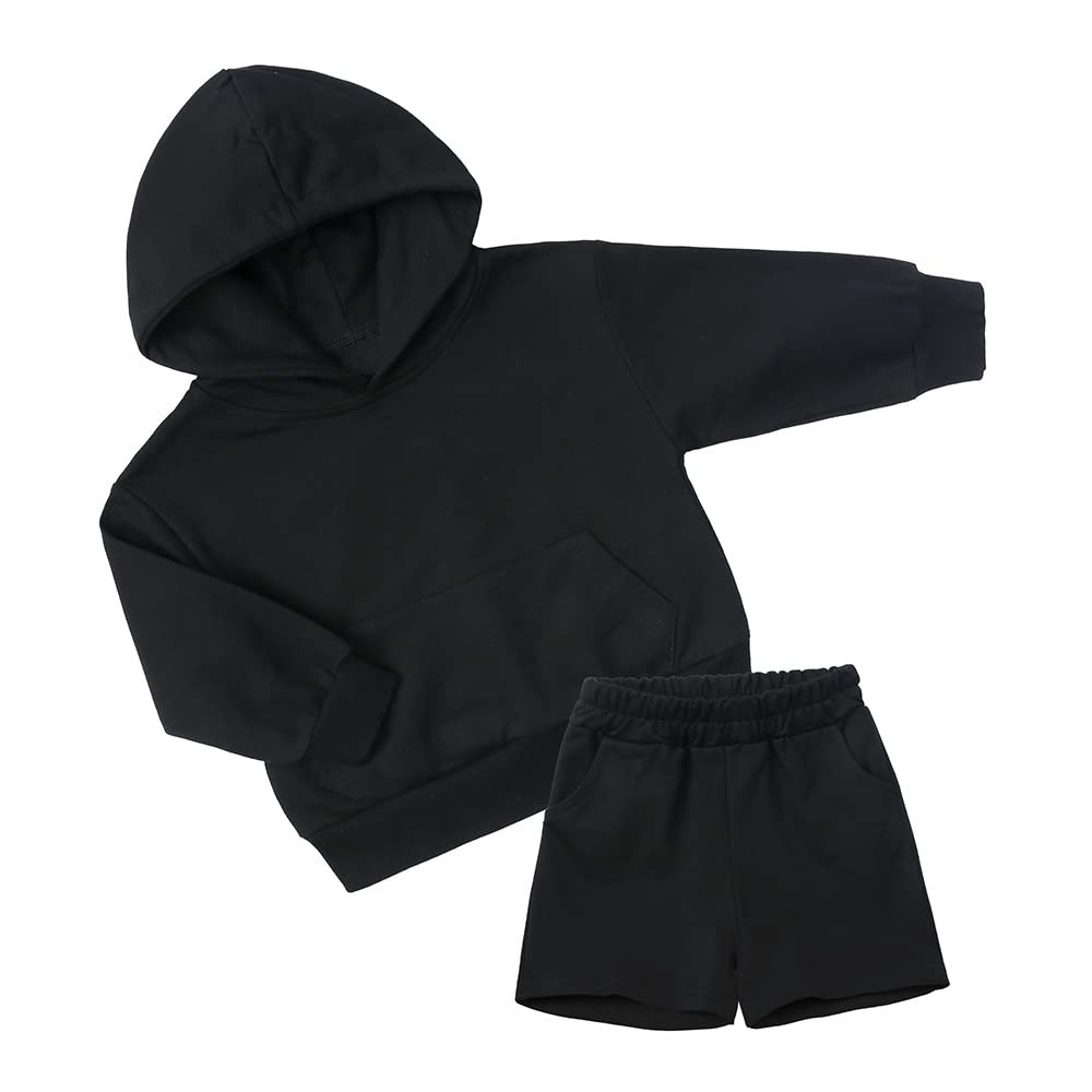 MYGBCPJS Boys Girls 2 Pcs Sweat Suit Kids Long Sleeve Pullover Hoodie + Elastic Waist Shorts Pockets Set Jogger Outfits