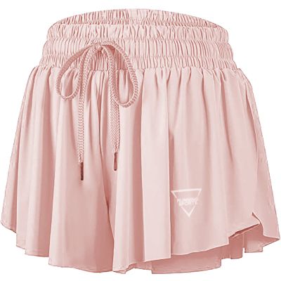 Womens 2 in 1 Flowy Athletic Shorts with Pocket Butterfly Running Workout Shorts Sweat Spandex Lounge Gym Yoga Summer Skirts (Light Pink,Small)