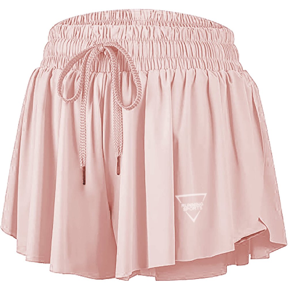 Womens 2 in 1 Flowy Athletic Shorts with Pocket Butterfly Running Workout Shorts Sweat Spandex Lounge Gym Yoga Summer Skirts (Light Pink,Small)