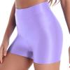 YONGHS Women Oil Glossy High Waisted Push Up Booty Bike Shorts Gym Running Workout Yoga Spandex Shorts Light Purple Medium view 1