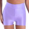 YONGHS Women Oil Glossy High Waisted Push Up Booty Bike Shorts Gym Running Workout Yoga Spandex Shorts Light Purple Medium view 3