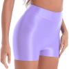 YONGHS Women Oil Glossy High Waisted Push Up Booty Bike Shorts Gym Running Workout Yoga Spandex Shorts Light Purple Medium view 4