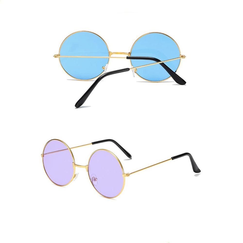 Beetoo Round Hippie Glasses, 2PCS Blue, Purple Circle Hippie Glasses, Tinted Round Hippie Glasses 60's Style Hipster Circle Sunglasses