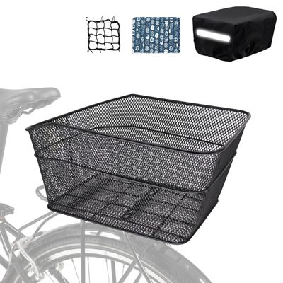 MATTISAM Bike Basket Rear, [Tool-Free Install], Bicycle Pet Basket for Back Cargo Rack, with Waterproof Cover, Cargo Net