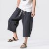 Maiyifu-GJ Linen Cotton Capri Pants for Men Drawstring Baggy Wide Leg 3/4 Pants Below Knee Loose Fit Summer Beach Shorts (Dark Blue,4X-Large) view 4