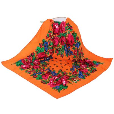 Russian Floral Scarf Flower Handkerchief Ethnic Printed Shawl Women Hijab Scarf Headband Scarf Bandana