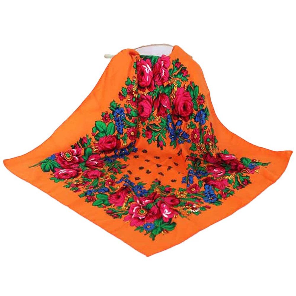 Russian Floral Scarf Flower Handkerchief Ethnic Printed Shawl Women Hijab Scarf Headband Scarf Bandana