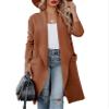 Women's Open Front Knited Loose Cardigan Casual Long Sleeve Draped Knit Pockets Long Jackets Sweater Coffee view 1