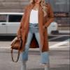Women's Open Front Knited Loose Cardigan Casual Long Sleeve Draped Knit Pockets Long Jackets Sweater Coffee view 2