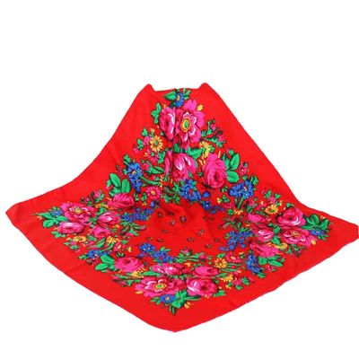 Russian Floral Scarf Flower Handkerchief Ethnic Printed Shawl Women Hijab Scarf Headband Scarf Bandana, 70cm