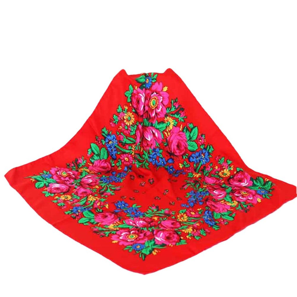 Russian Floral Scarf Flower Handkerchief Ethnic Printed Shawl Women Hijab Scarf Headband Scarf Bandana, 70cm