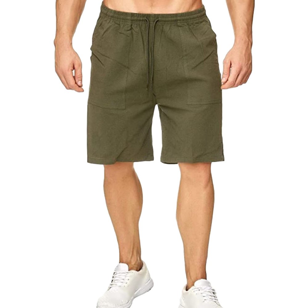 Maiyifu-GJ Men's Linen Casual Classic Fit Short Elastic Waist Drawstring Summer Beach Shorts Running Lounge Short Pants (ArmyGreen,X-Large)