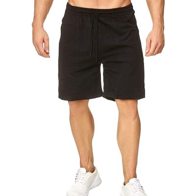 Men's Linen Casual Classic Fit Short Elastic Waist Drawstring Summer Beach Shorts Running Lounge Short Pants (Black,X-Large)