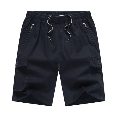 Maiyifu-GJ Men's Casual Hiking Cargo Shorts Lightweight Loose Elastic Waist Short Summer Outdoor Shorts with Zipper Pockets (Black,Large)