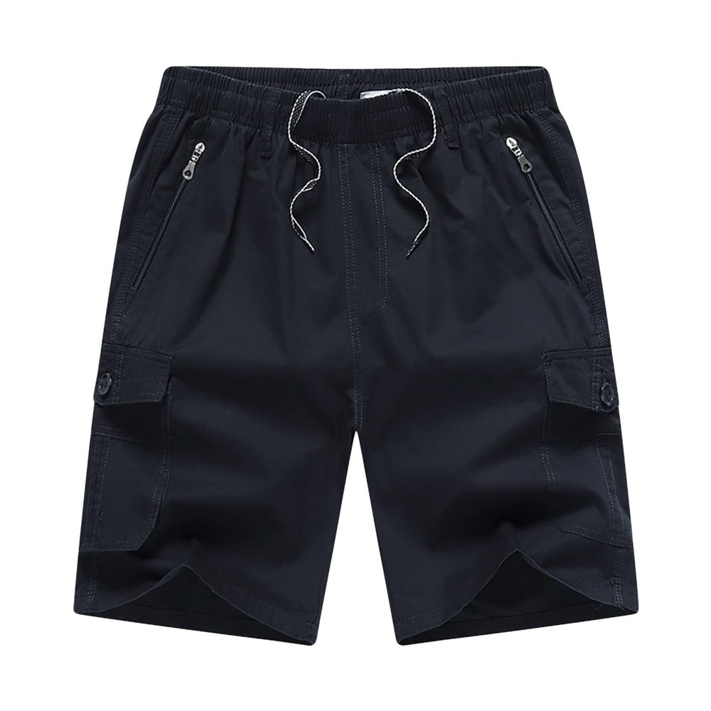 Maiyifu-GJ Men's Casual Hiking Cargo Shorts Lightweight Loose Elastic Waist Short Summer Outdoor Shorts with Zipper Pockets (Black,Large)
