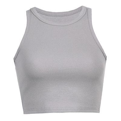 Ladies Sleeveless Short Tank Tops Stretch Racer-Back Camisole Crop Top Women Sexy Streetwear T Shirt Braless (Color : Gray, Size : L/Large)