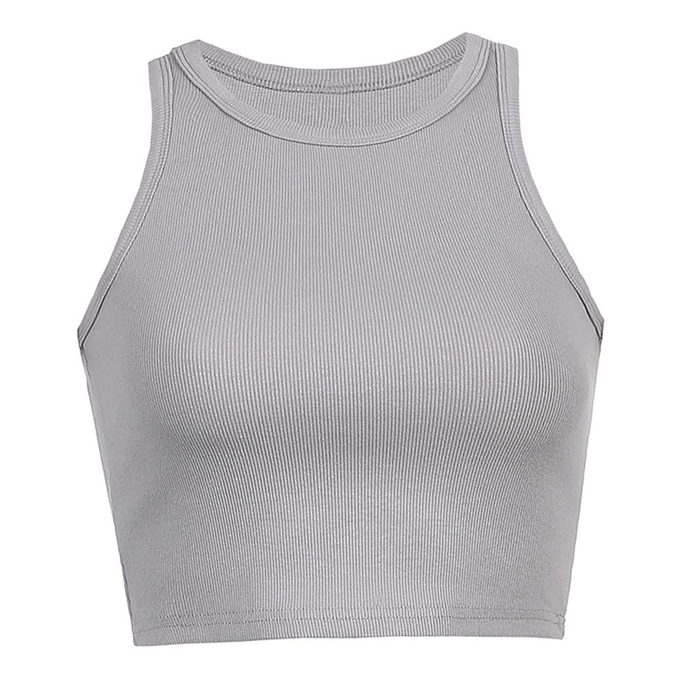 Ladies Sleeveless Short Tank Tops Stretch Racer-Back Camisole Crop Top Women Sexy Streetwear T Shirt Braless (Color : Gray, Size : L/Large)