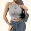 Ladies Sleeveless Short Tank Tops Stretch Racer-Back Camisole Crop Top Women Sexy Streetwear T Shirt Braless (Color : Gray, Size : L/Large) view 4
