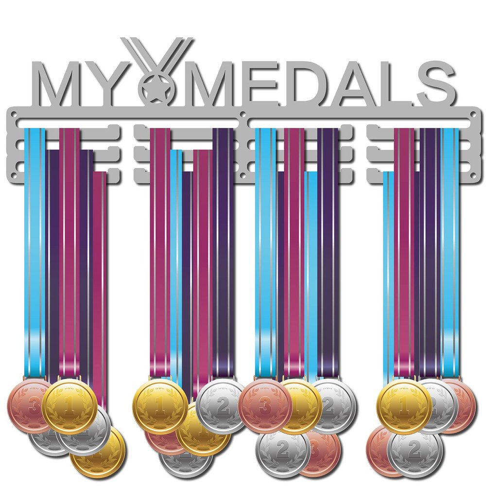 CREATCABIN My Medals Holder Sport Hanger Display Stand Wall Mount Decor Medal Holders for Sports Home Badge 3 Rung Medalist Running Gymnastics Over 60 Medals 15.7inch