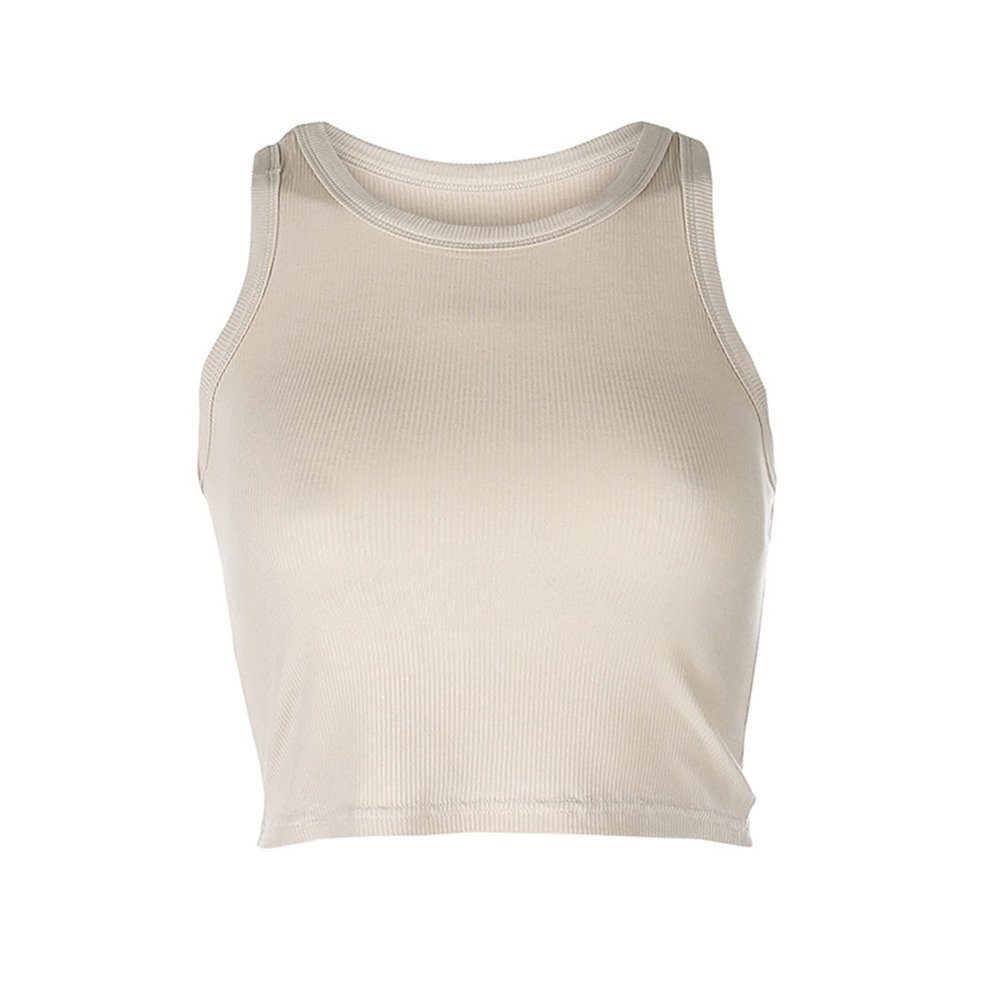 Ladies Sleeveless Short Tank Tops Stretch Racer-Back Camisole Crop Top Women Sexy Streetwear T Shirt Braless (Color : Khaki, Size : L/Large)