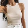 Ladies Sleeveless Short Tank Tops Stretch Racer-Back Camisole Crop Top Women Sexy Streetwear T Shirt Braless (Color : Khaki, Size : L/Large) view 2