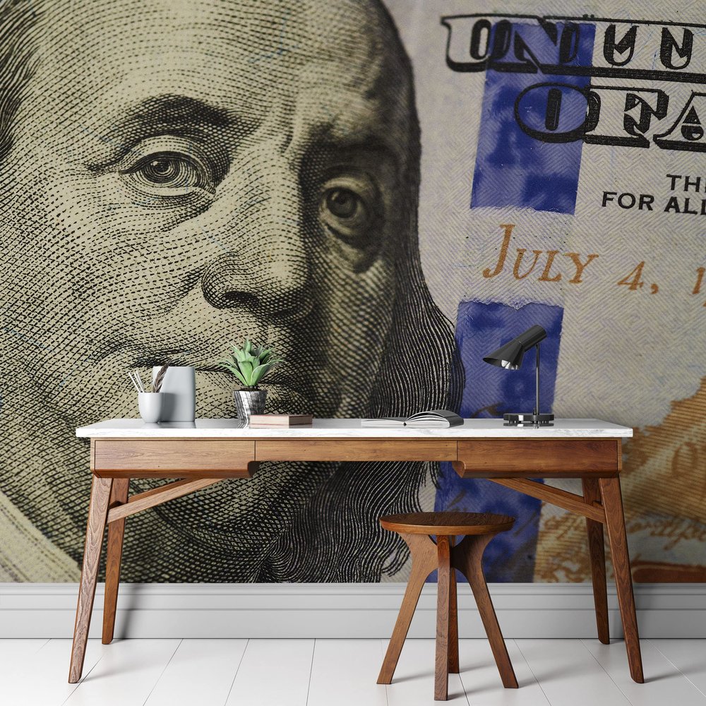 Benjamin Franklin 100 Dollar Bill Wall Mural. Peel and Stick Wallpaper. Flashy Money Theme Wall Decor. Office/Game Room Decoration. #6399 (9ft Tall X 12ft Wide)