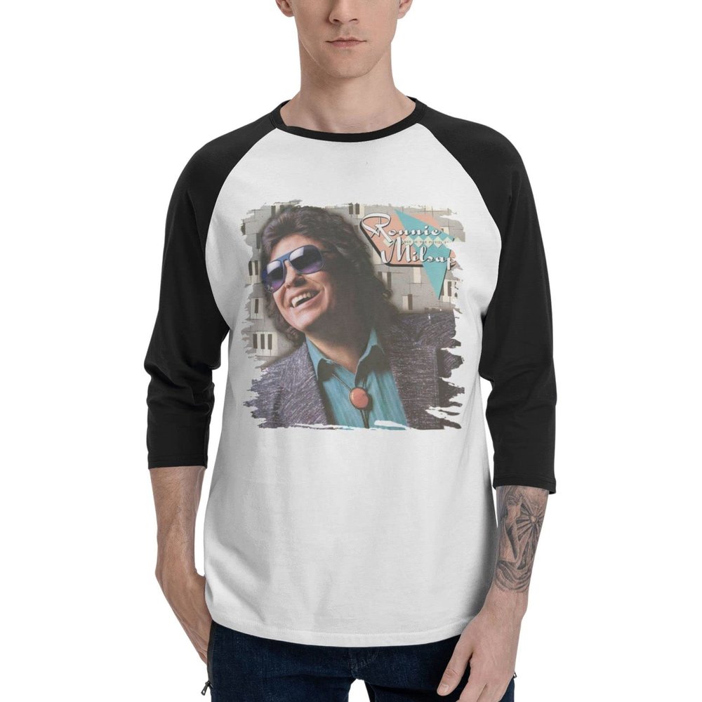 Mens Long Sleeve Shirt Ronnie milsap Baseball T-Shirts Fashion Classic O Neck Top Long Sleeve Cotton Tee Black Medium