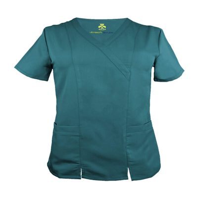 ACTIVE UNIFORMS Women's Super Soft, Ultra Comfort Stretch Mock Wrap Scrub Top (Teal, X-Small)