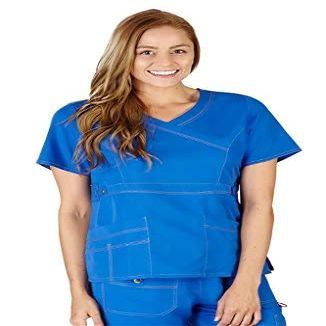 ACTIVE UNIFORMS Women's Super Soft, Ultra Comfort Stretch Mock Wrap Scrub Top (True Royal Blue, X-Small)