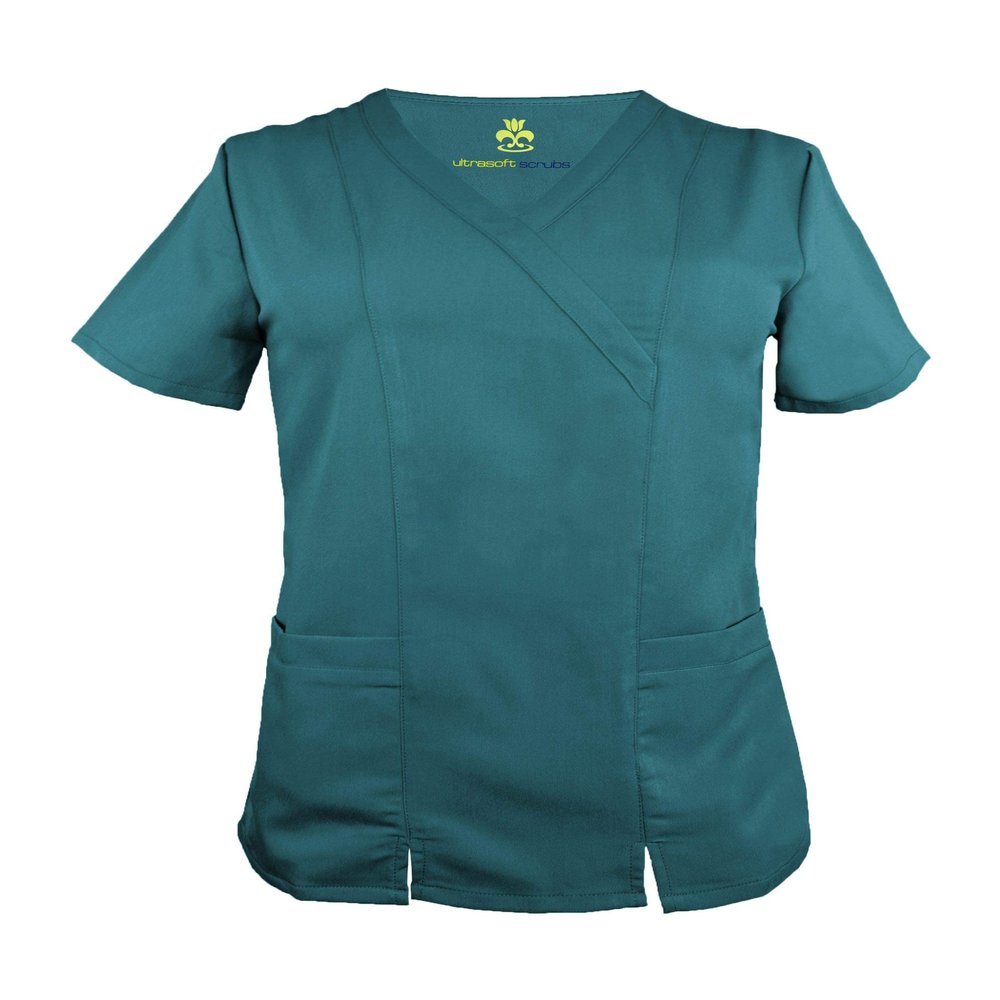ACTIVE UNIFORMS Women's Super Soft, Ultra Comfort Stretch Mock Wrap Scrub Top (Teal, Medium)