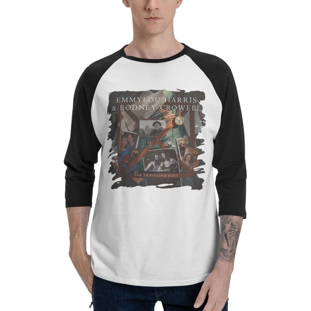 Mens Long Sleeve Shirt Emmylou Harris Baseball T-Shirts Fashion Classic O Neck Top Long Sleeve Cotton Tee Black X-Large