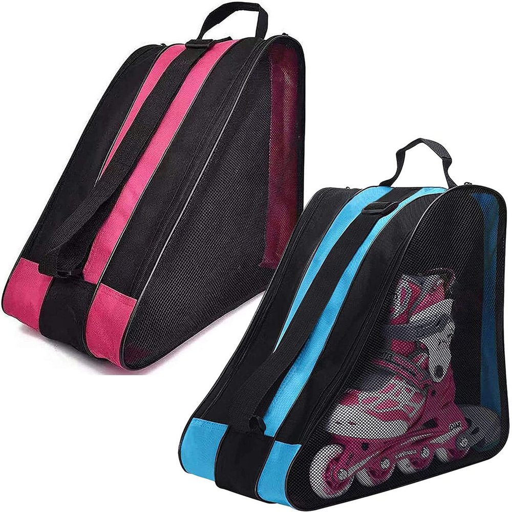 Peyorom Skate Bags, Great for Roller Skates, Ice Skates, Quad Skates, Inline Skates, Rollerblade, Figure Skates, Ice Hockey Skate - Skate Accessories for Kids and Adults (2pcs Blue + Rose)