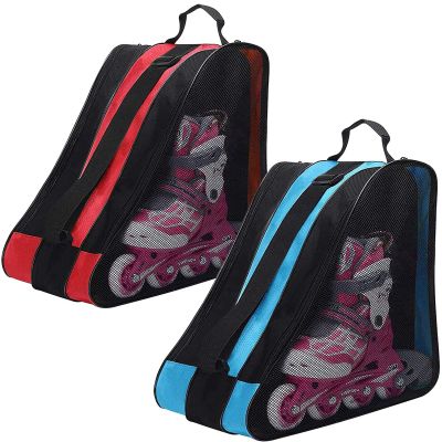 Peyorom Skate Bags - Roller, Ice, Quad, Inline & Figure Skates - 2pcs Blue + Red
