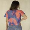 Sheer Mesh Fishnet Rave Festival Summer Beach Pool Cover-Up Women's Crop Top (Pink & Blue Tie Dye, Medium) view 3