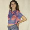 Sheer Mesh Fishnet Rave Festival Summer Beach Pool Cover-Up Women's Crop Top (Pink & Blue Tie Dye, Medium) view 4