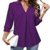 Heat Move Women's 3/4 Sleeve Length Tops Collared V Neck Shirt Dressy Casual Business Blouses for Work Professional (Dark Purple, XL) view 1