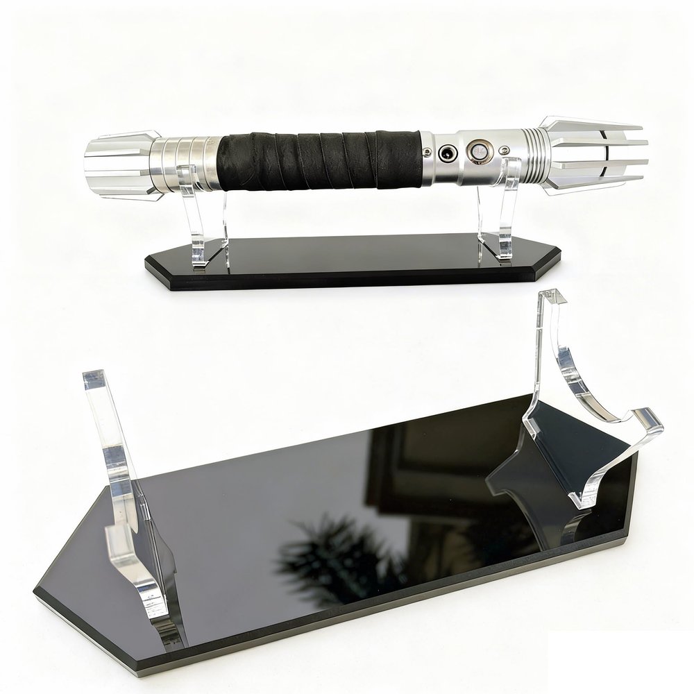 WAN LIAN Light Saber Stand Stylish Geometric Acrylic Light Saber Stand - Crystal-clear laser-cut frame, minimalist desktop display, perfect for collectors (compatible with universal grips) Black 1 pack