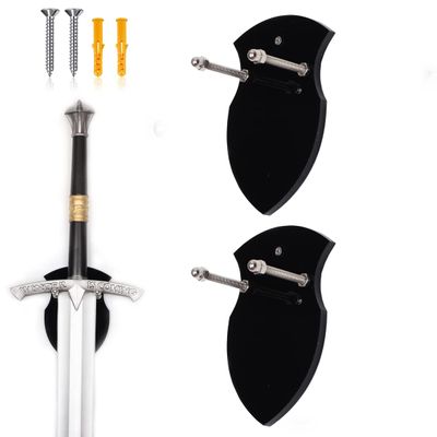 WANLIAN Sword Stand Sword Hook Wall Hook Display Stand Single Sword Vertical Wall Mount Universal Sword Stand Wall Mount Display Stand For Sword Dagger Axe Key Knife Anime Sword (Black 2 pack)
