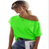 BENIN Women's Summer Short Sleeve T-Shirt Neon Lime Batwing Sleeve Solid Tee view 1