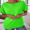 BENIN Women's Summer Short Sleeve T-Shirt Neon Lime Batwing Sleeve Solid Tee view 3