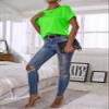BENIN Women's Summer Short Sleeve T-Shirt Neon Lime Batwing Sleeve Solid Tee view 4