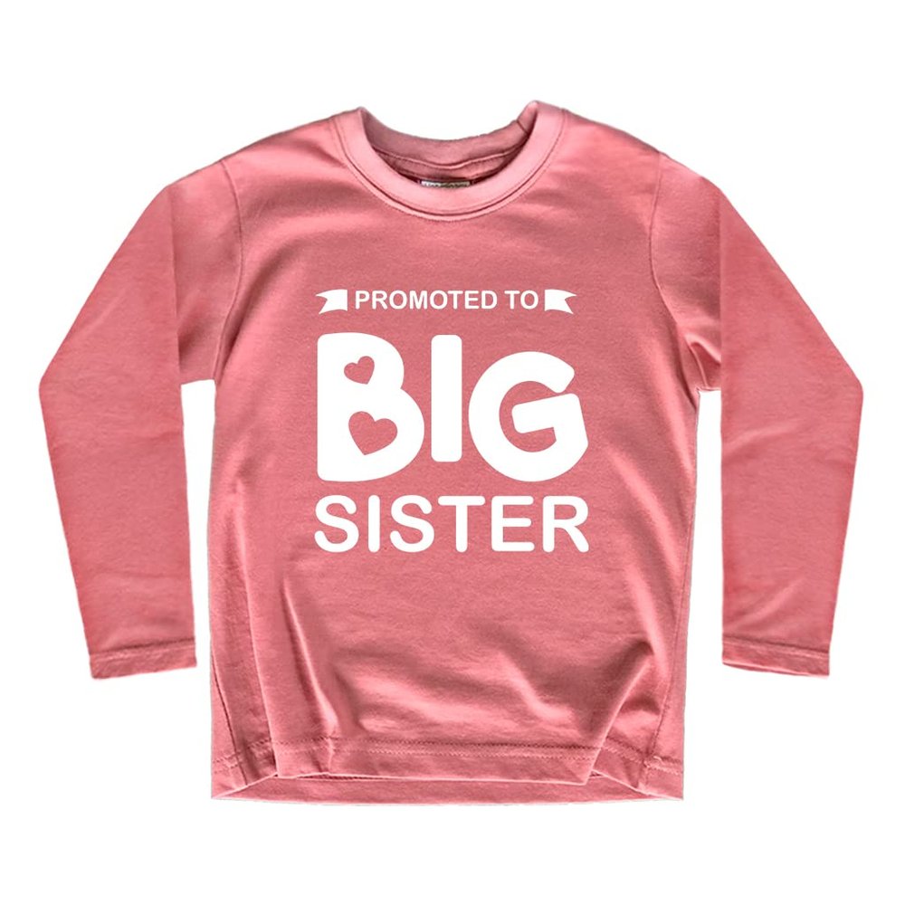 Promoted to Big Sister Shirt for Little Girls Toddler Baby Announcement Outfits (US, Age, 2 Years, Mauve - Long Sleeve)