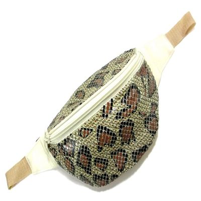 Women's Metal Mesh Fanny Pack Shiny Rave Waist Bag Adjustable Belt for Festival Party or Daily Use(Beige Animal)