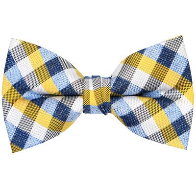 OCIA Mens Plaid Pattern Bow Tie Pre-Tied Bowtie for Men and Boys Yellow Grey Blue