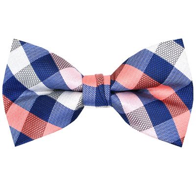 OCIA Mens Plaid Pattern Bow Tie Pre-Tied Bowtie for Men and Boys Coral Blue Grey