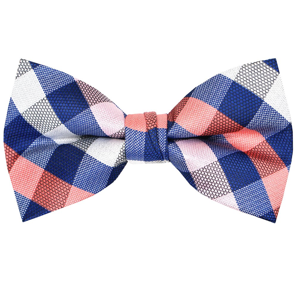 OCIA Mens Plaid Pattern Bow Tie Pre-Tied Bowtie for Men and Boys Coral Blue Grey